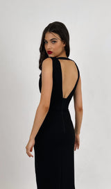 PLUNGE V-NECK MIDI DRESS IN BLACK