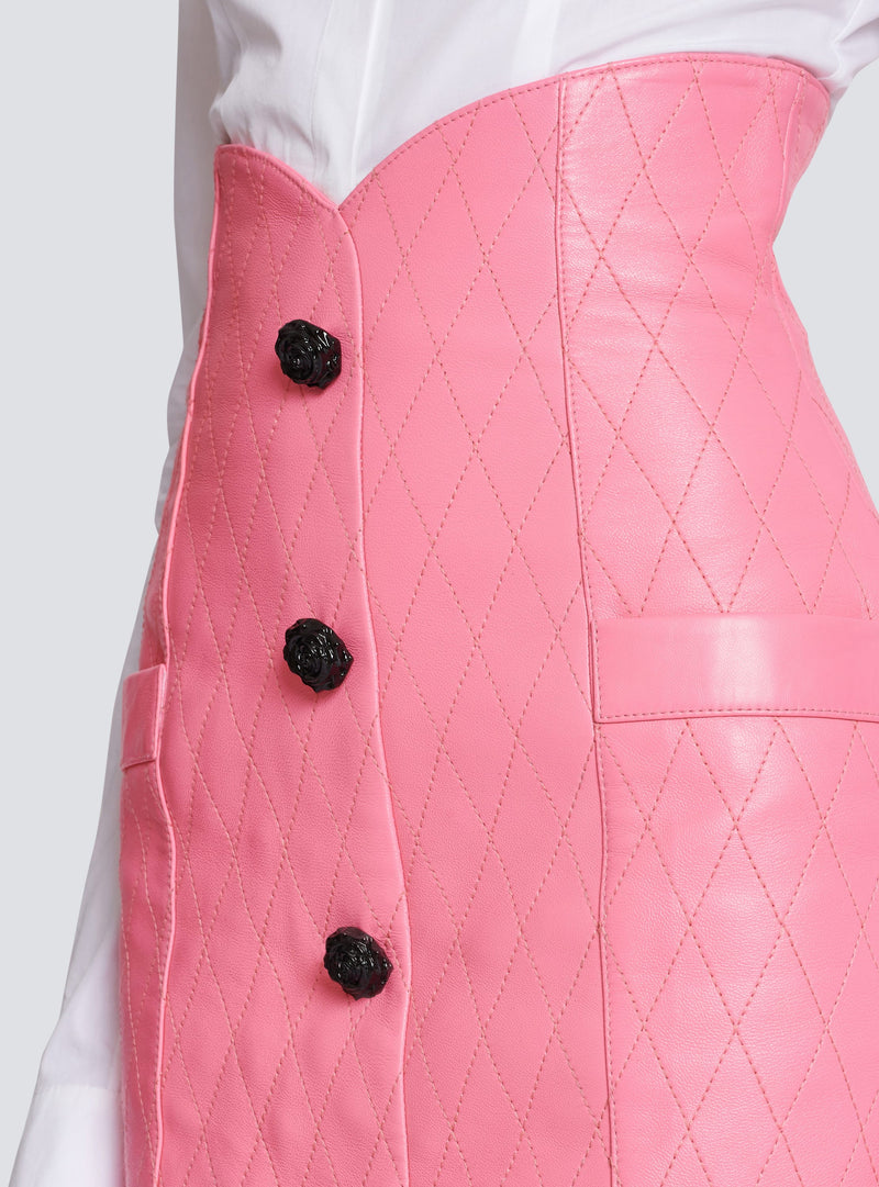 PINK TULIP MINI DRESS IN QUILTED LEATHER