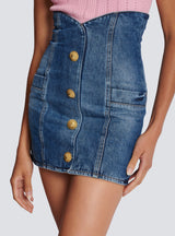 DENIM TULIP MINI DRESS WITH BUTTONS IN NAVY