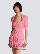 SELENA PINK TWEED MINI DRESS WITH 7-BUTTONS