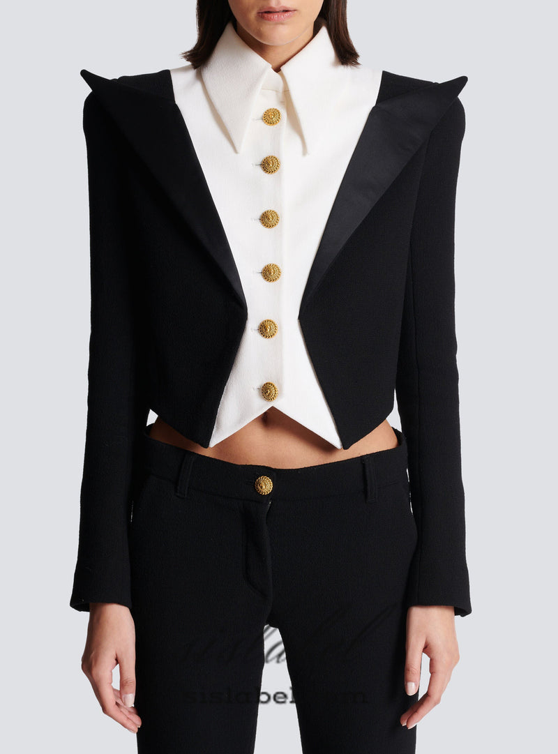 ELAINE CROPPED SIX-BUTTON CREPE JACKET