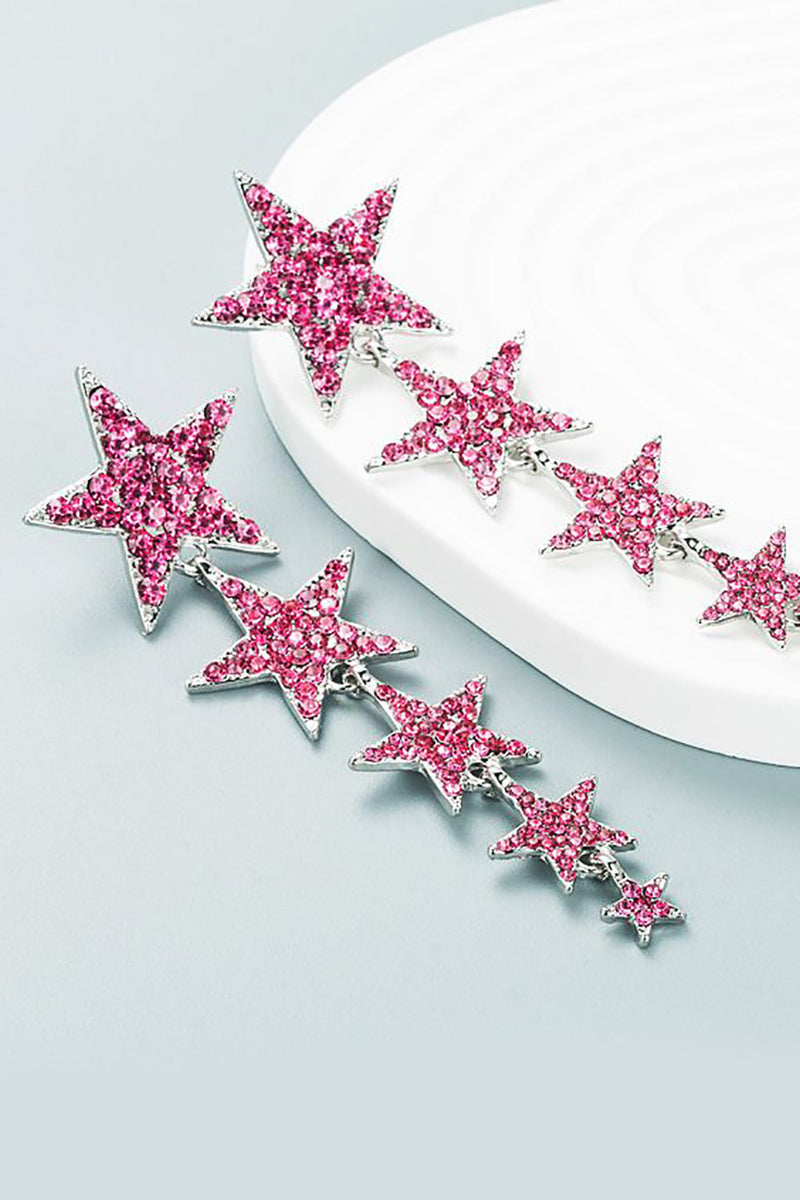 Fuchsia Five-Pointed Stars Prom Earrings