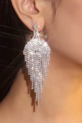 Glitter Silver Tassel Rhinestone Dangle Earrings