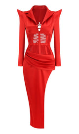 CORSET PLUNGE JACKET DRESS IN RED