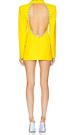 CRYSTAL OPEN BACK JACKET DRESS IN YELLOW