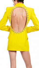 CRYSTAL OPEN BACK JACKET DRESS IN YELLOW