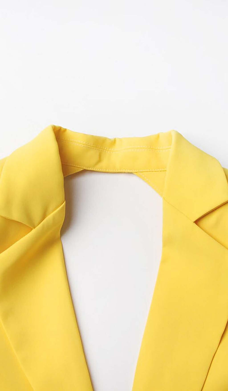 CRYSTAL OPEN BACK JACKET DRESS IN YELLOW