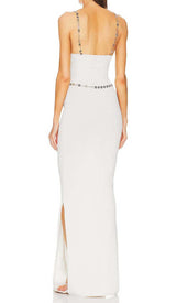 CRYSTAL STRAPPY BANDAGE MAXI DRESS IN WHITE