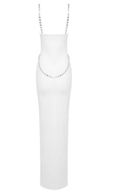 CRYSTAL STRAPPY BANDAGE MAXI DRESS IN WHITE