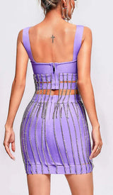 CRYSTAL TASSEL BANDAGE MINI DRESS IN PURPLE