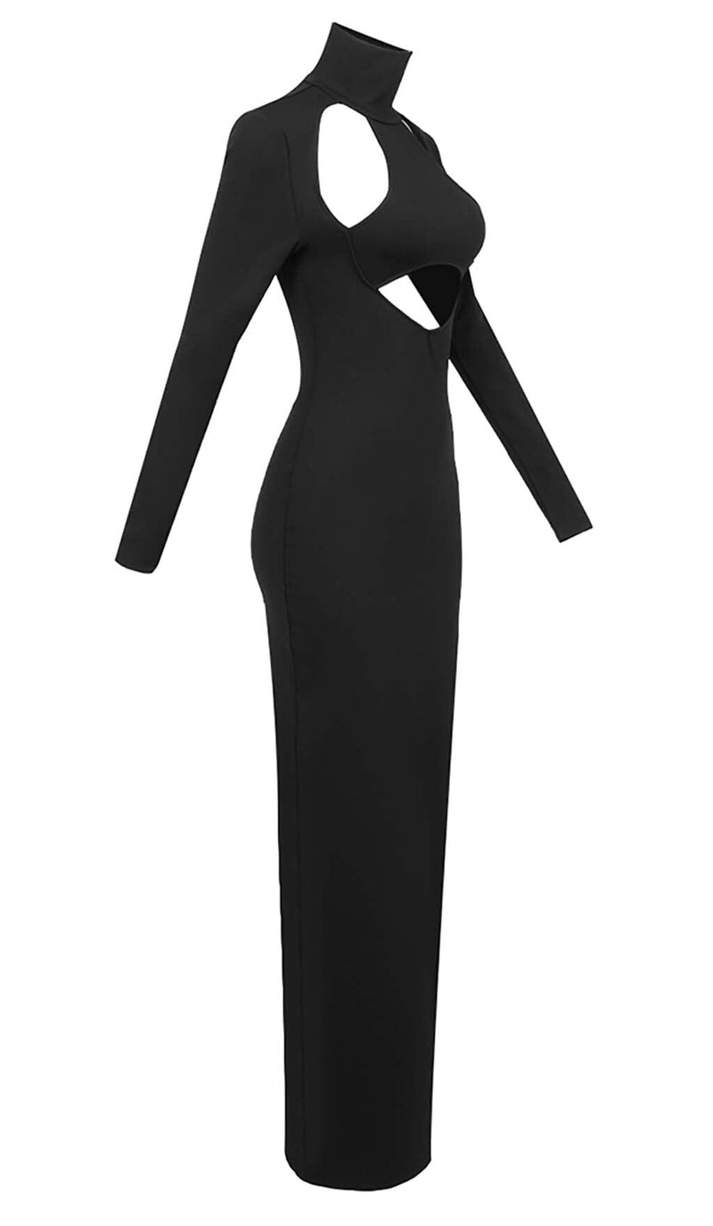 CUT OUT LONG SLEEVE MAXI DRESS IN BLACK