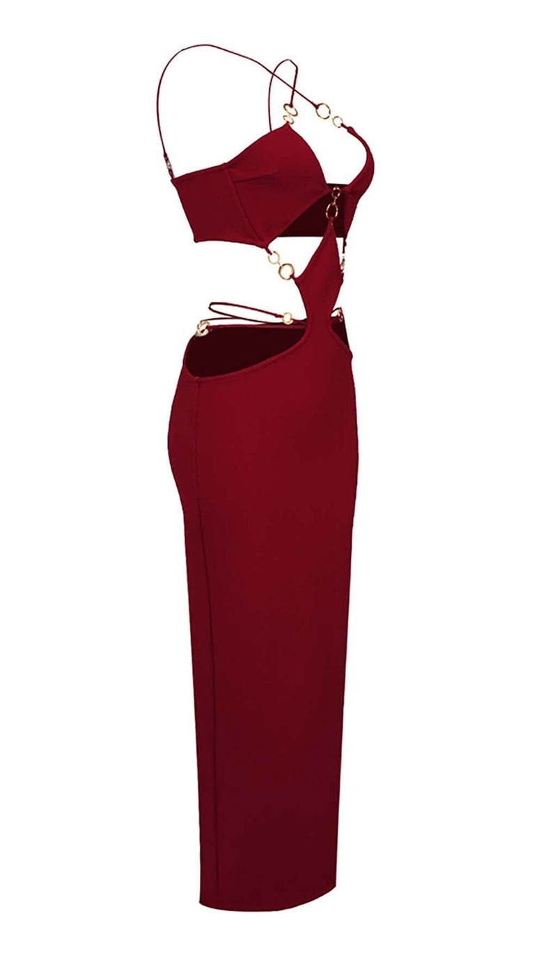 CUTOUT CHAIN MAXI DRESS IN RED