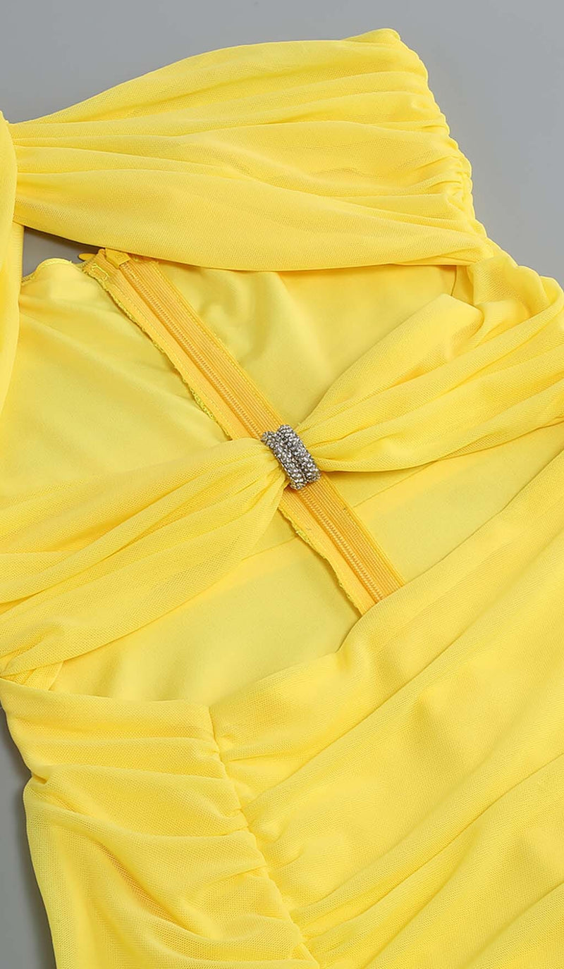 CUTOUT ONE-SHOULDER MIDI DRESS IN LEMON