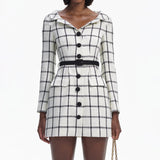 CREAM CHECK TAILORED MINI DRESS