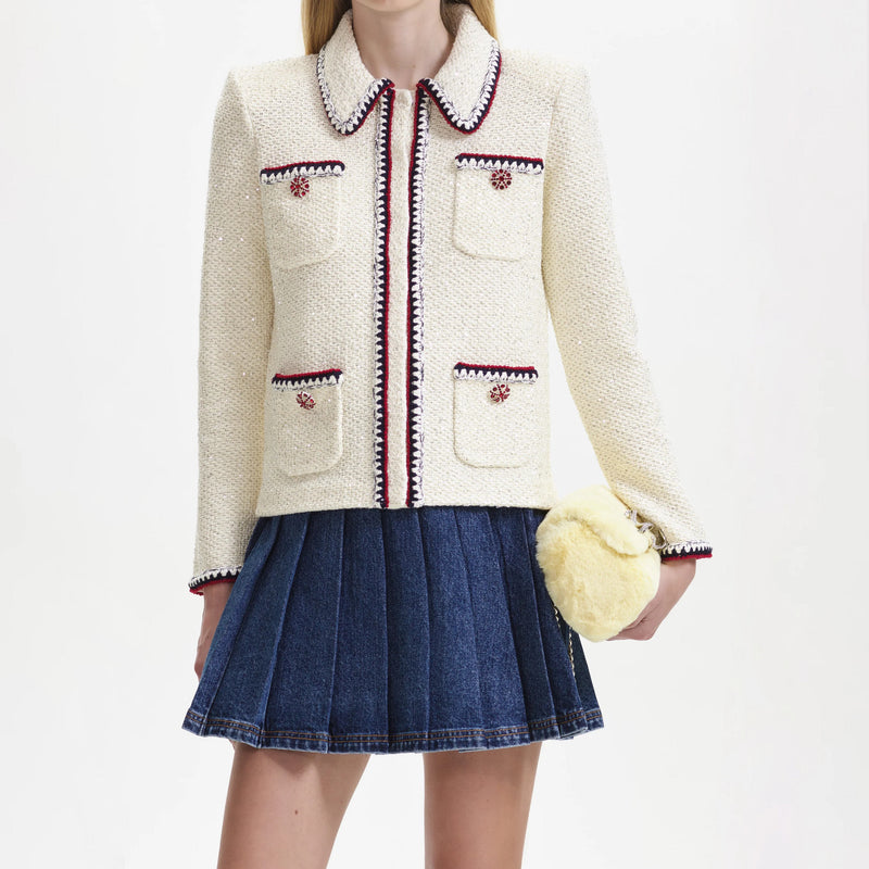 CREME STRICKCARDIGAN MIT PAILLETTEN 