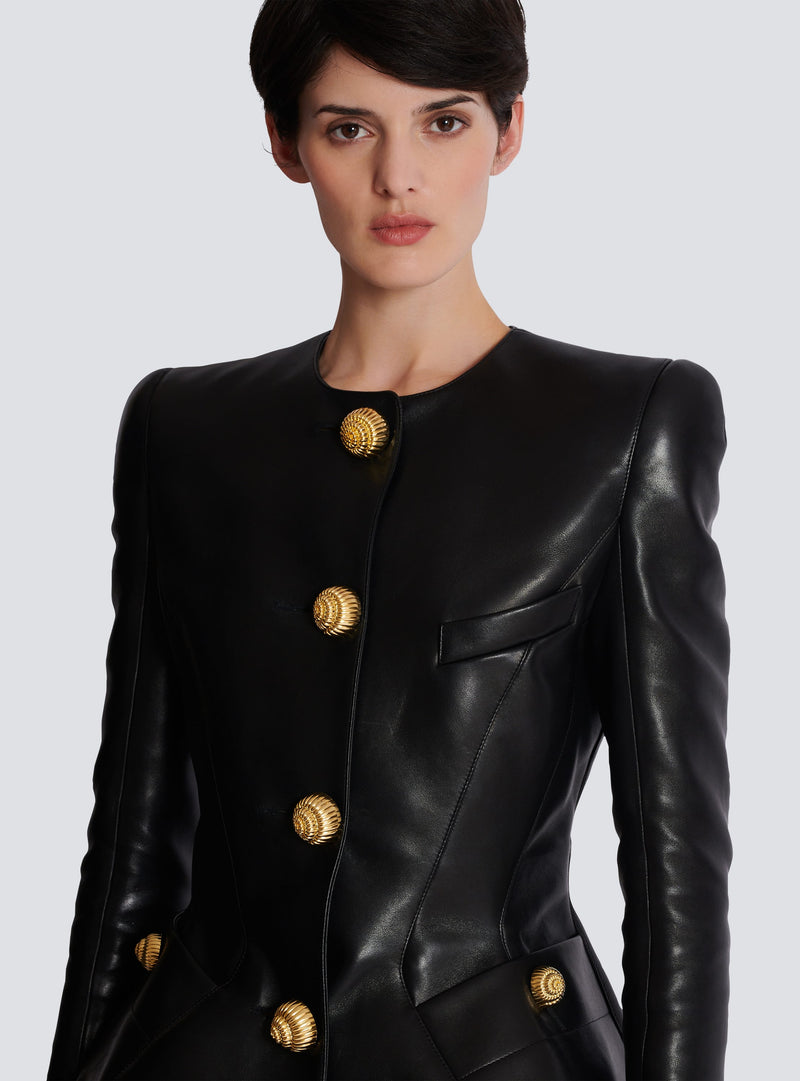 Lambskin leather peplum jacket