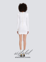 TARA WHITE SHORT KNITTED MINI DRESS WITH GOLD BUTTONS