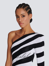 XAVIERA ASYMMETRICAL STRIPED KNIT MAXI DRESS