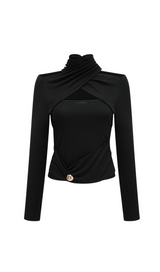 Odette black ruched stretch-jersey top