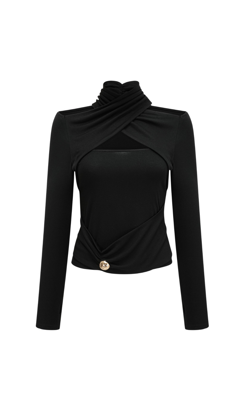 Odette black ruched stretch-jersey top