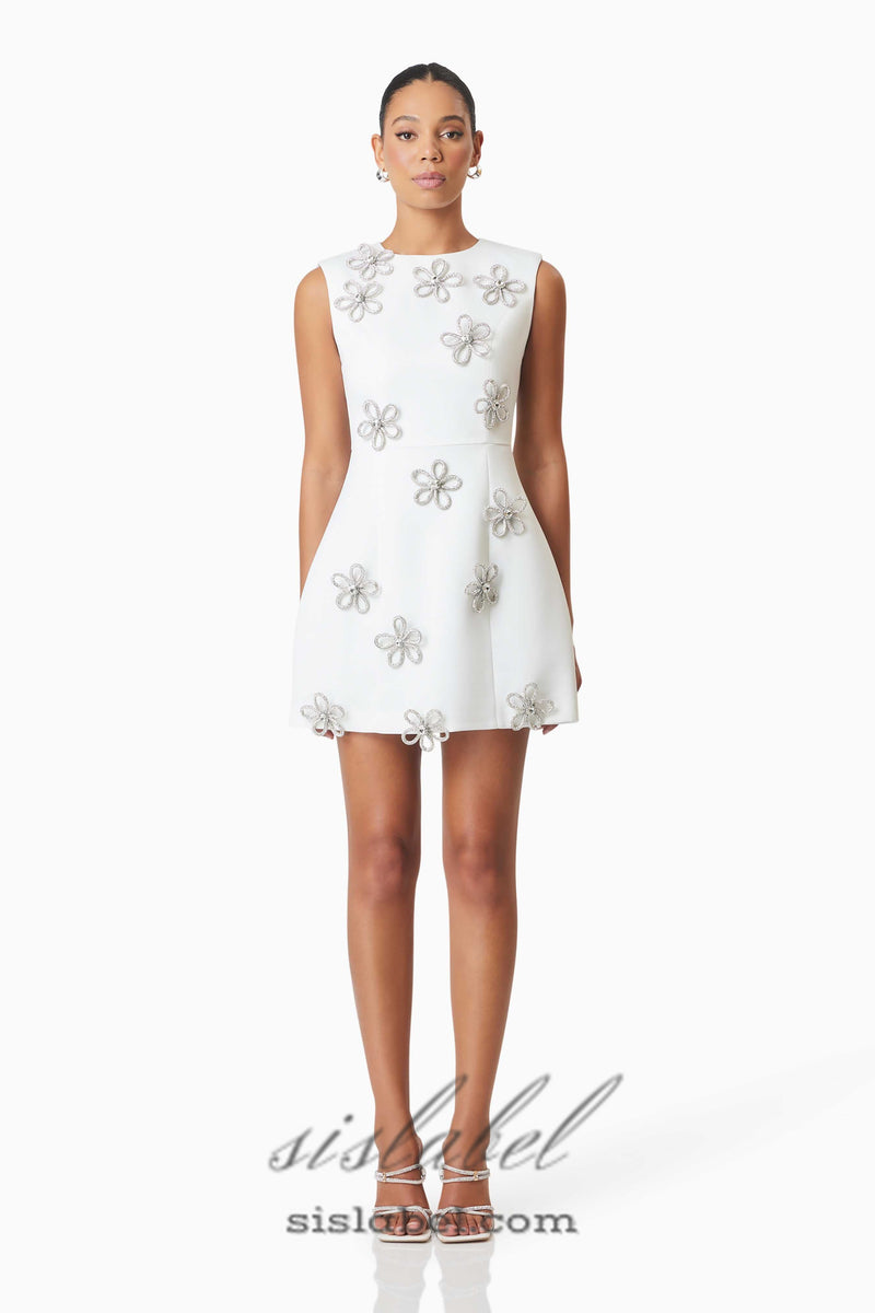 Maiara Diamante Mini Dress In White