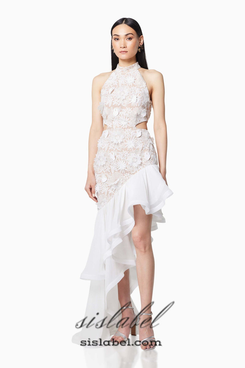 MADGE FLOWER EMBELLLISHED CUT OUT MAXI DRESS IN WHITE