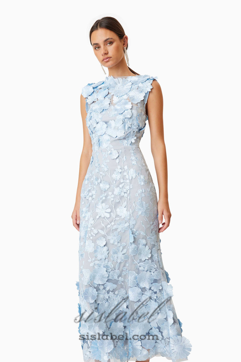 Selene Cocktail Midi Dress in Blue