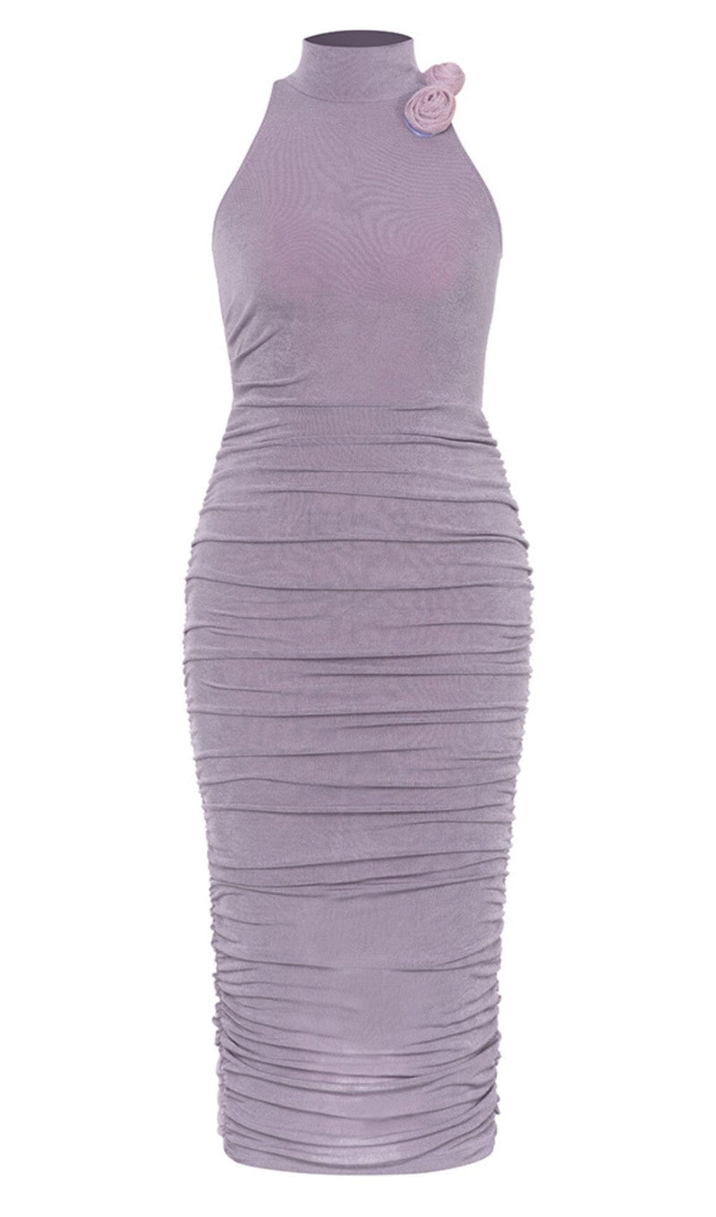 EMBELLISHED BANDAGE MIDI DRESS IN LAVENDER