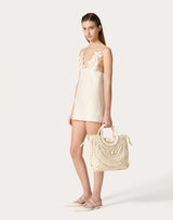 EMBROIDERED CREPE COUTURE MINI DRESS IN WHITE