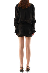 Ember Ruched Ruffle Mini Dress - Black