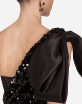 MARY BLACK SEQUINED LONGUETTE DRESS WITH BOW