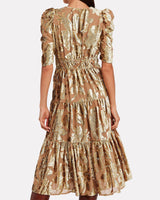 loretta metallic devoré gold midi dress