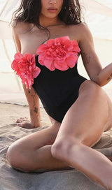 FLORAL APPLIQUÉD SWIMSUIT IN BLACK