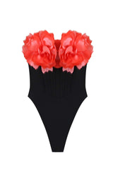 FLORAL APPLIQUÉD SWIMSUIT IN BLACK