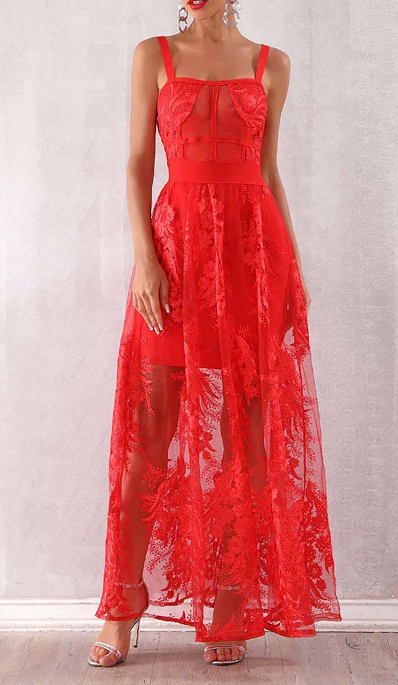 FLORAL CORSET LACE MAIX DRESS IN RED