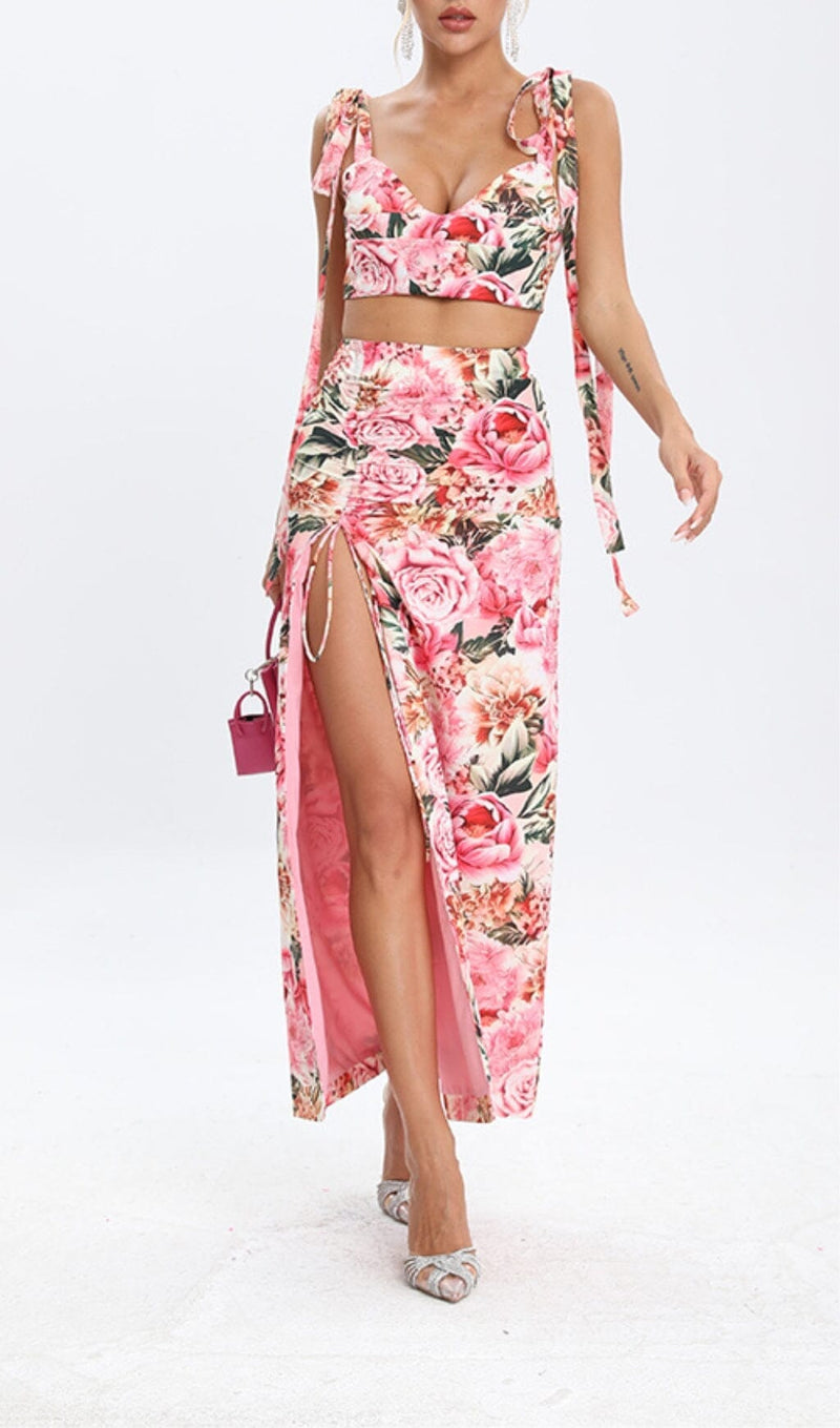 FLORAL DESIGN TWO PIECE SET IN PINK