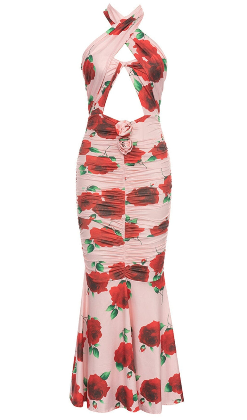 FLORAL-PRINT MAXI DRESS IN PINK