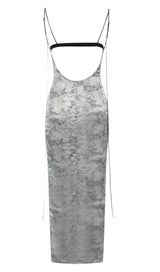 FLORAL BACKLESS MIDI DRESS IN GREY