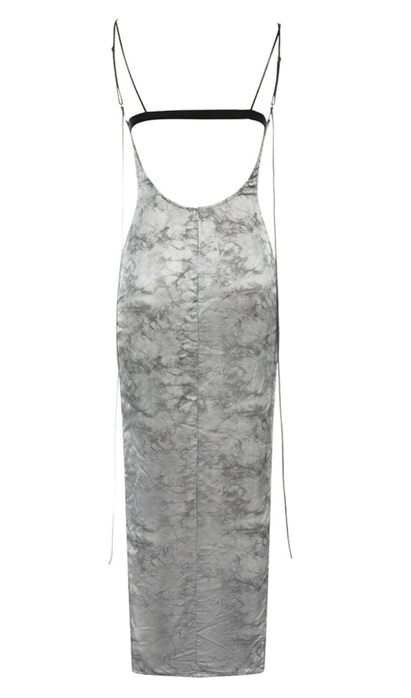 FLORAL BACKLESS MIDI DRESS IN GREY