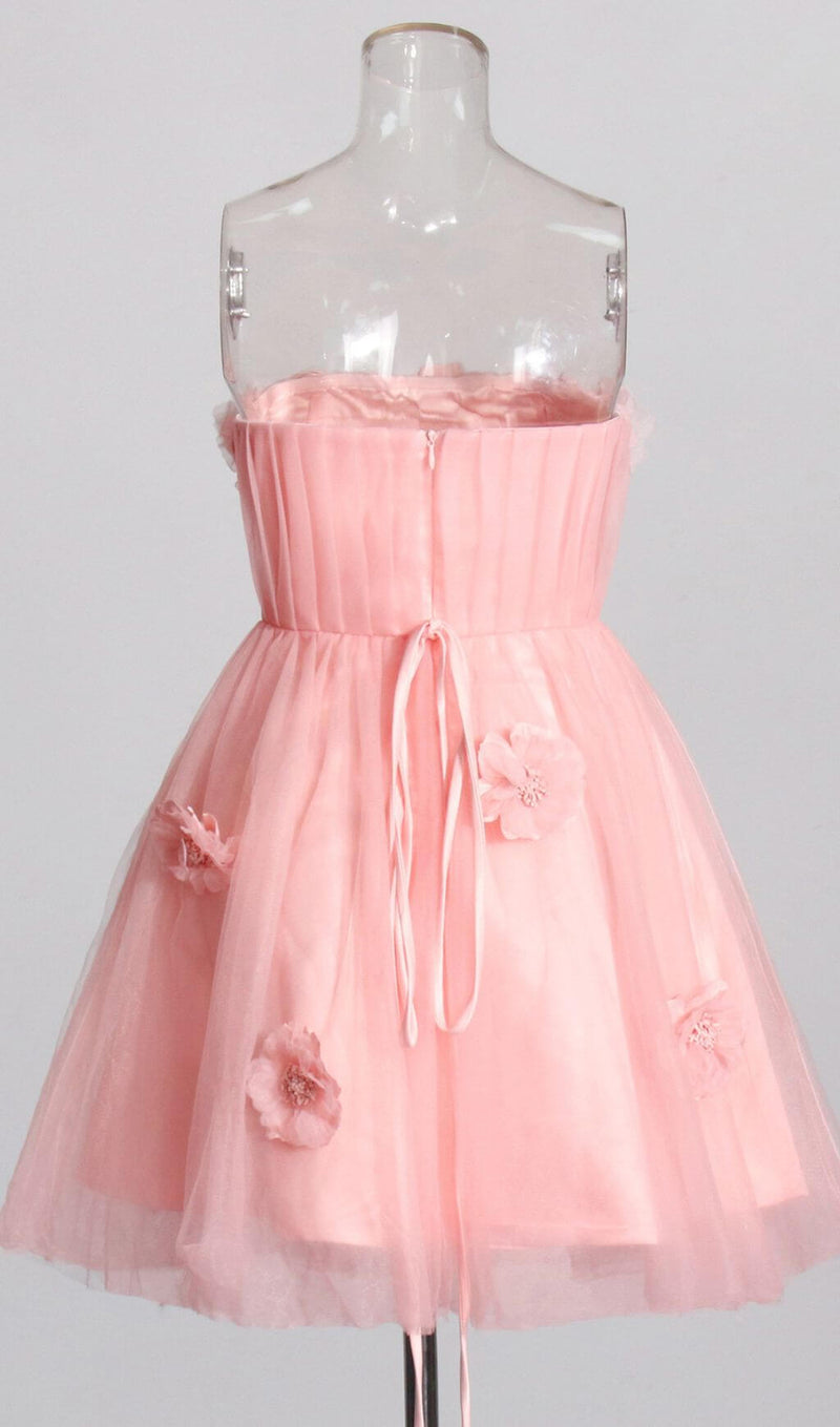 FLOWER-APPLIQUÉ STRAPLESS MINI DRESS IN PINK