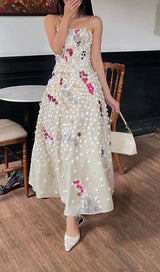 FLOWER RHINESTONE SUSPENDER DRESS IN WHITE