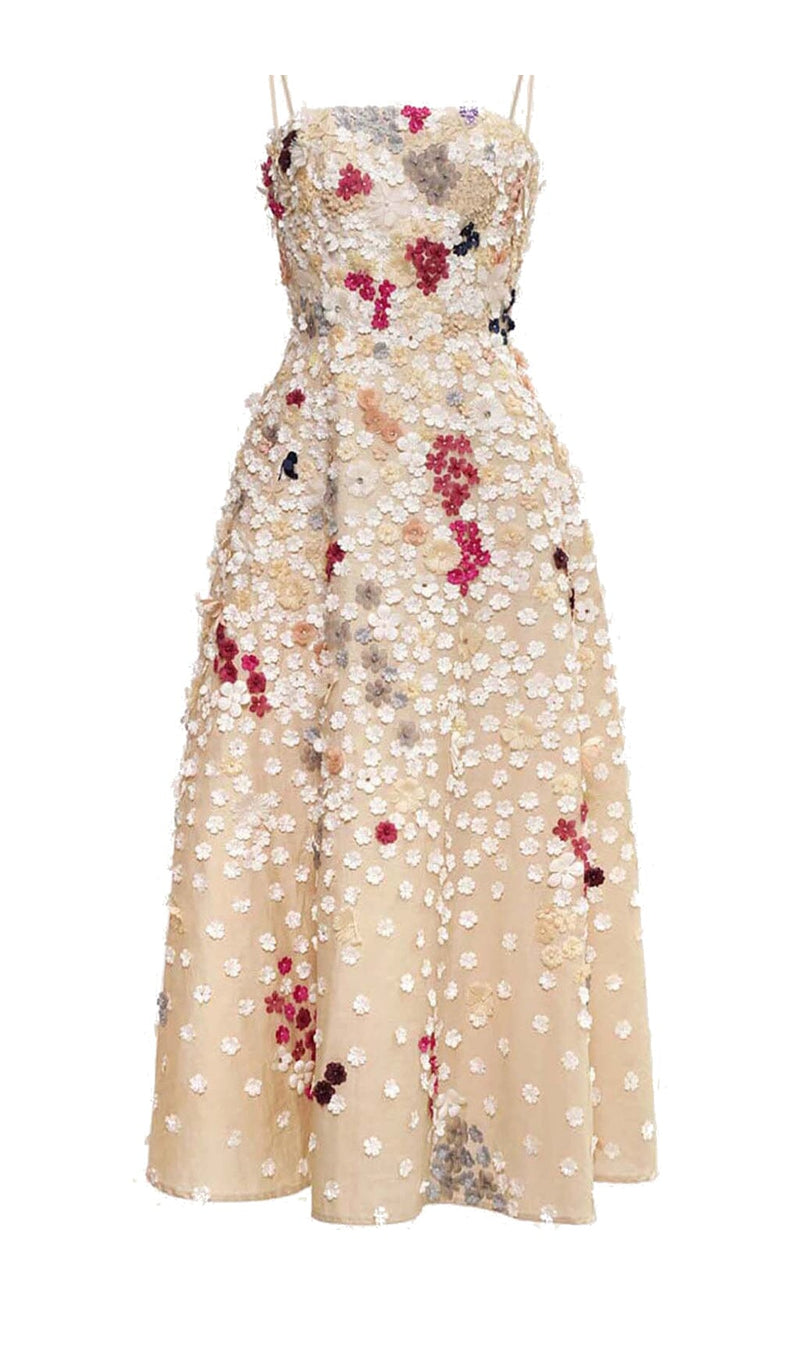 FLOWER RHINESTONE SUSPENDER DRESS IN WHITE