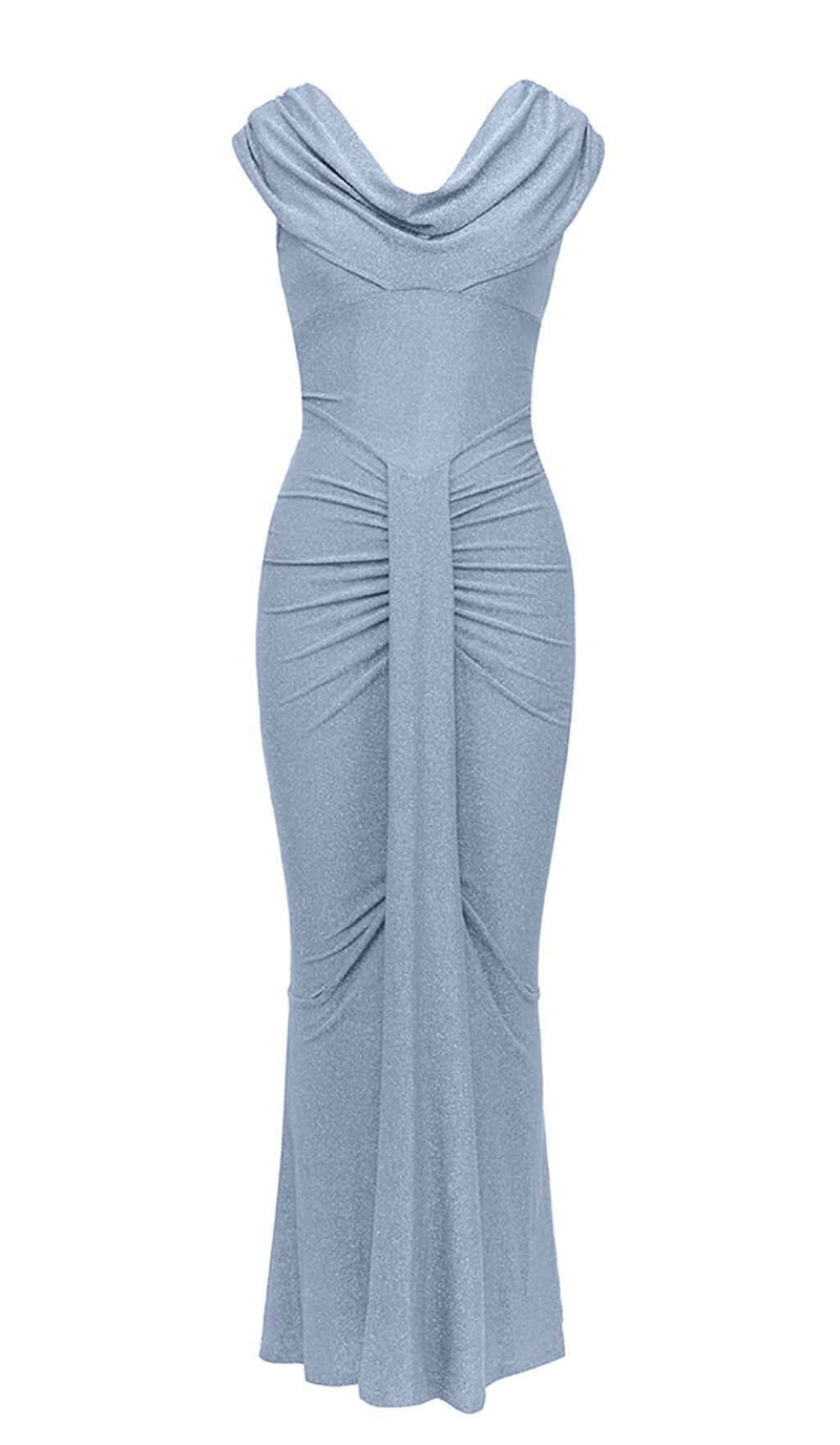 FRONT DRAPED MERMAID DRESS IN BLUE