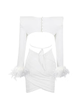 JENNIFER LONG SLEEVE FEATHER MESH BANDAGE SET IN WHITE