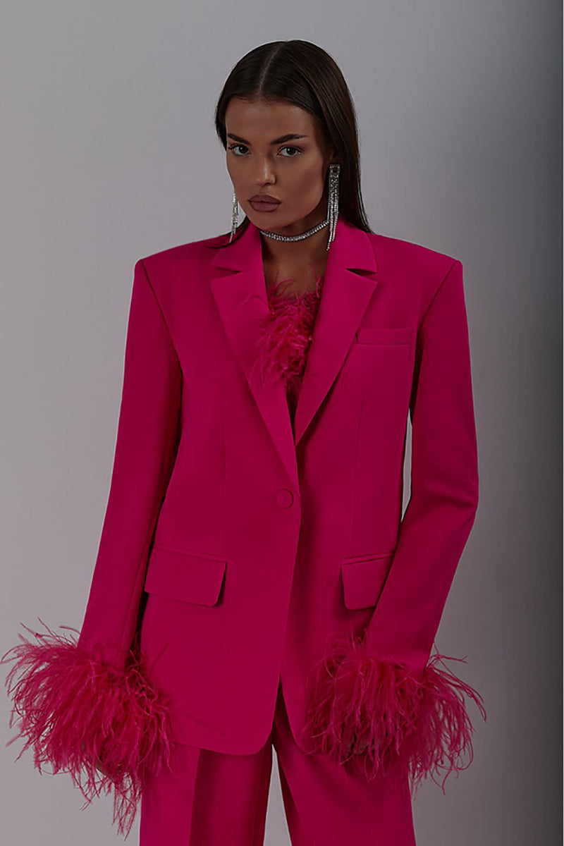 IRMA FEATHER TRIM BLAZER SUITS IN ROSE RED