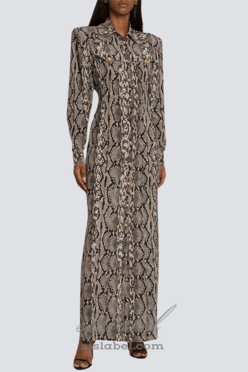 Filis Snake Print Maxi Shirt Dress