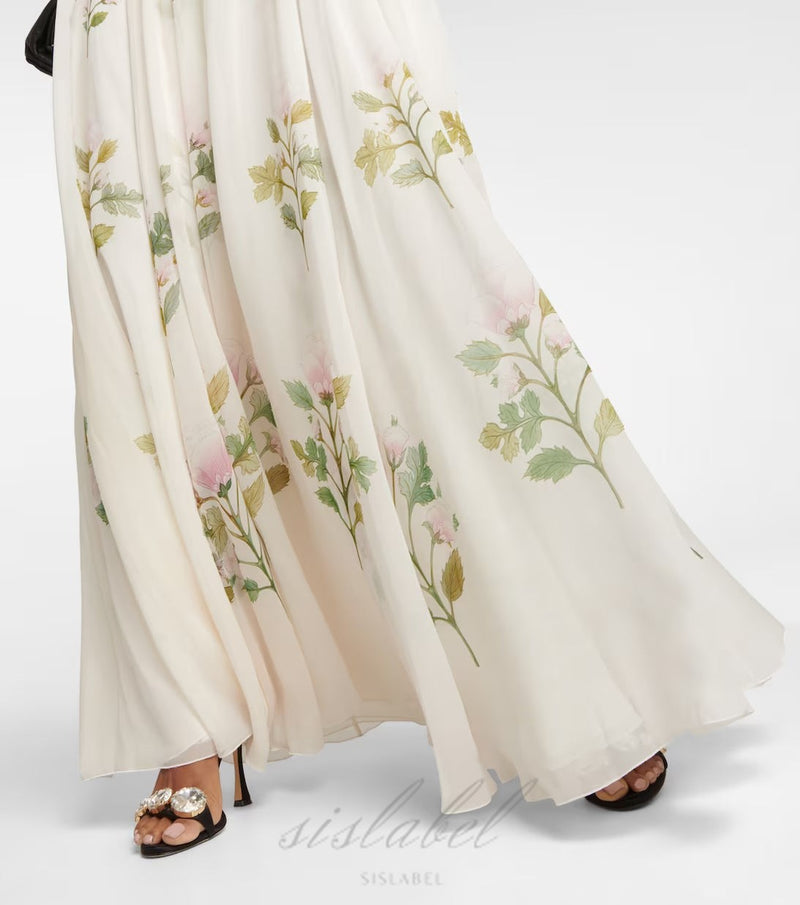 MAXIKLEID AUS SEIDEN-GEORGETTE MIT FLORALEM DESIGN 