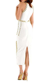 GOLD ACCENT BANDAGE MAXI DRESS