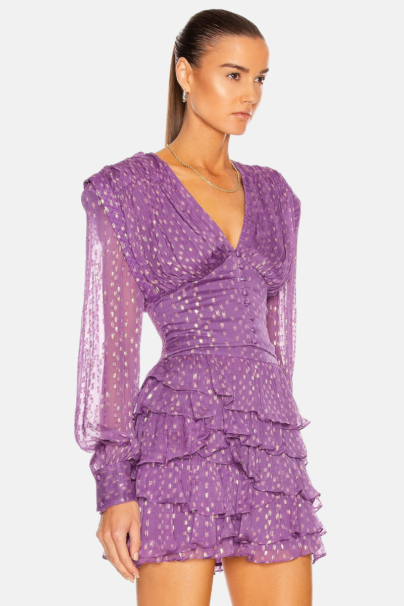 Garsende Balloon Sleeve Ruffle Mini Dress in purple