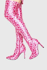 Giselle Leopard Print Thigh-high Boots - Pink